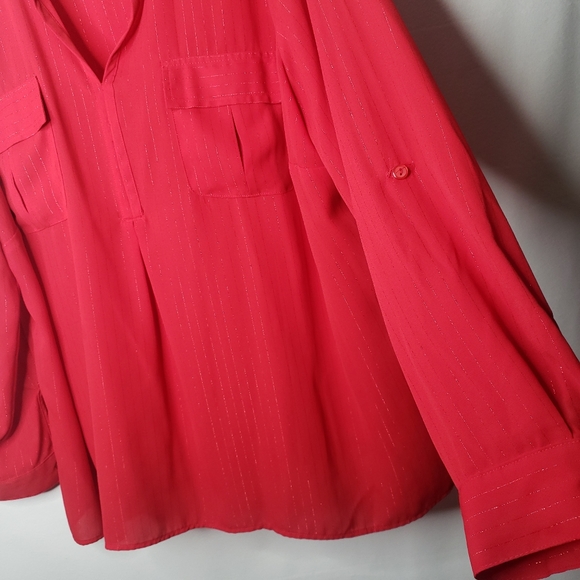 Kim Rogers Woman Red Chiffon Blouse Roll Tab Sleeves Plus Size 3X - Picture 9 of 13